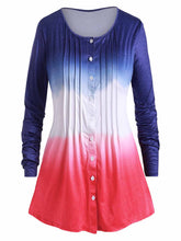 Charger l'image dans la galerie, Ombre Pleated Button Up Plus Size Long Sleeve Top