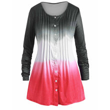 Charger l'image dans la galerie, Ombre Pleated Button Up Plus Size Long Sleeve Top