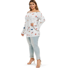Charger l'image dans la galerie, Plus Size Feather Print Off Shoulder Flare Sleeve Blouse