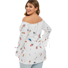 Charger l'image dans la galerie, Plus Size Feather Print Off Shoulder Flare Sleeve Blouse