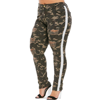 Distressed Camo Piping Plus Size Jeans