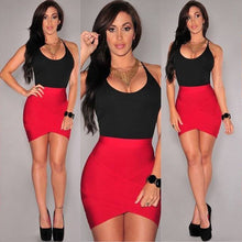 Charger l'image dans la galerie, Sexy Patchwork Red Black Bandage Dress Women Strappy Sleeveless Spaghetti Strap Stretch Evening Party Mini Dresses Vestidos