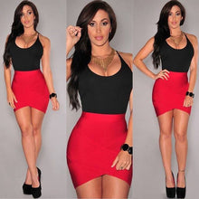 Charger l'image dans la galerie, Sexy Patchwork Red Black Bandage Dress Women Strappy Sleeveless Spaghetti Strap Stretch Evening Party Mini Dresses Vestidos