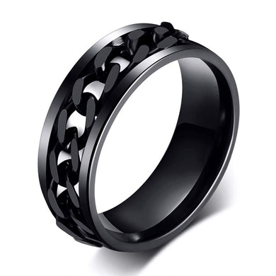 Cool Black Spinner Chain Ring for Men Tire Texture Stainless Steel Rotatable Links Punk Male Anel Alliance