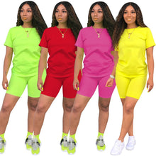 Charger l'image dans la galerie, Women two piece set summer o-neck crop top shorts 2 piece set for women two pieces sets tops shorts summer women' suit