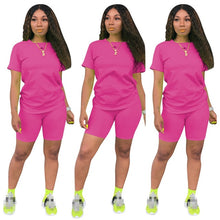 Charger l'image dans la galerie, Women two piece set summer o-neck crop top shorts 2 piece set for women two pieces sets tops shorts summer women' suit
