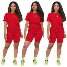 Charger l'image dans la galerie, Women two piece set summer o-neck crop top shorts 2 piece set for women two pieces sets tops shorts summer women' suit