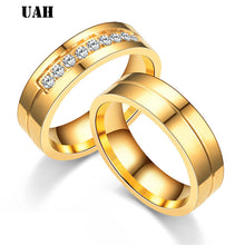 Charger l'image dans la galerie, UAH Wedding Crystal Rings for Women Men Couple Promise Band Stainless Steel Anniversary Engagement Jewelry Alliance Bijoux