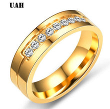Charger l'image dans la galerie, UAH Wedding Crystal Rings for Women Men Couple Promise Band Stainless Steel Anniversary Engagement Jewelry Alliance Bijoux