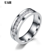 Charger l'image dans la galerie, UAH Wedding Crystal Rings for Women Men Couple Promise Band Stainless Steel Anniversary Engagement Jewelry Alliance Bijoux