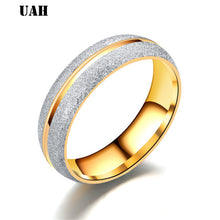 Charger l'image dans la galerie, UAH Stainless steel Wedding Ring Silver Gold Color Simple Design Couple Alliance Ring  Crystal Band Ring for Women and Men