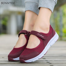 Charger l'image dans la galerie, Vulcanize Shoes Women Breathable Mesh Flat Hook &amp; Loop Womens Sneakers Trendy Simple Soft Bottom Walking Shoes Ladies Leisure