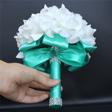 Charger l'image dans la galerie, IN STOCK Cheapest PE Rose Bridesmaid Wedding Foam flowers Rose Bridal bouquet Ribbon Fake Wedding bouquet de noiva 14 Color