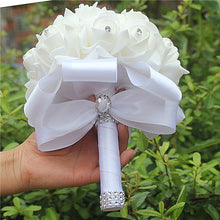 Charger l'image dans la galerie, IN STOCK Cheapest PE Rose Bridesmaid Wedding Foam flowers Rose Bridal bouquet Ribbon Fake Wedding bouquet de noiva 14 Color
