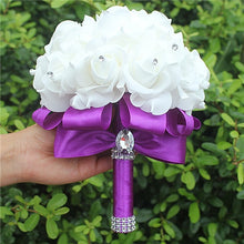 Charger l'image dans la galerie, IN STOCK Cheapest PE Rose Bridesmaid Wedding Foam flowers Rose Bridal bouquet Ribbon Fake Wedding bouquet de noiva 14 Color