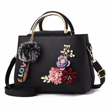 Charger l'image dans la galerie, Women Bag Leather Handbag Women Shoulder Bag Tote Flowers Shell Sac A Main Femme Rivets Fur Ball Pendant Luxury Designer Ladies