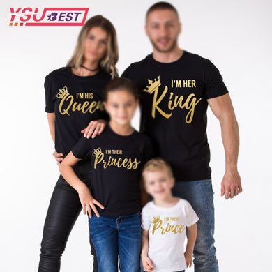 2019 Mother Daughter Family Matching Outfits Matching Father Mother Daughter Son Clothes Cotton T-shirt King Queen Family Look