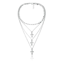 Charger l'image dans la galerie, Boho Layered Iron Cross Pendant Choker Necklace Golden Beads Jesus Long Chain Necklace Charm Crucifix Christian Couple Jewelry