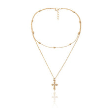 Charger l&#39;image dans la galerie, Boho Layered Iron Cross Pendant Choker Necklace Golden Beads Jesus Long Chain Necklace Charm Crucifix Christian Couple Jewelry
