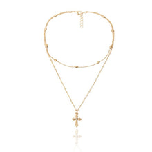Charger l'image dans la galerie, Boho Layered Iron Cross Pendant Choker Necklace Golden Beads Jesus Long Chain Necklace Charm Crucifix Christian Couple Jewelry