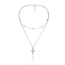 Charger l&#39;image dans la galerie, Boho Layered Iron Cross Pendant Choker Necklace Golden Beads Jesus Long Chain Necklace Charm Crucifix Christian Couple Jewelry