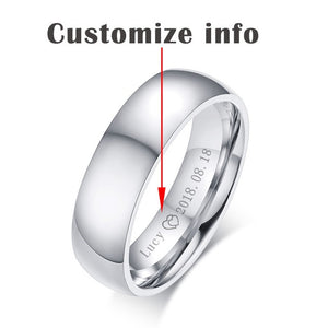 Basic Wedding Bands Rings for Women Man Custom Engrave Name Date Love Info Promise Alliance Anniversary Valentine's Day Gift